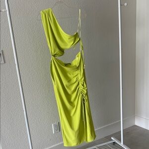 Neon Green Asymmetrical Ruched Dress